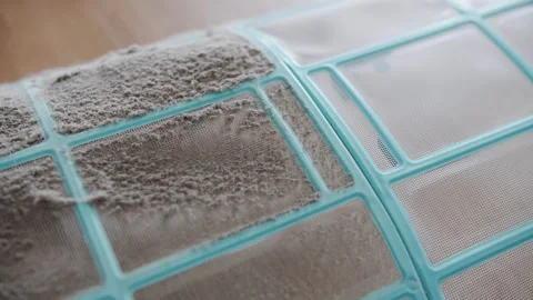 Thick Dust and Allergen Layer on Clogged AC Filter Grid 스톡 동영상 341547179