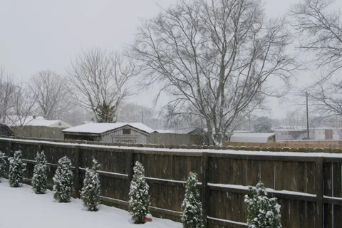 Thick Fluffy Snow Falls on a Quiet Neighborhood on a Winter Morning Stock Footage 297499961