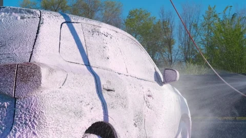 Thick foam on car at washing. Stock Footage 281027105
