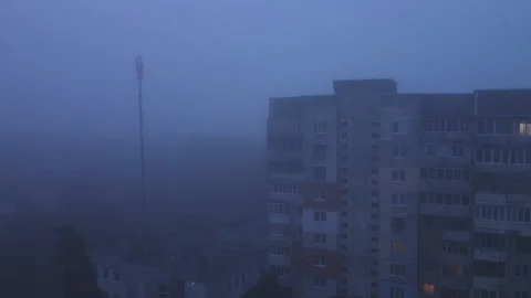 Thick fog rises and envelops the city Stock Footage 237829441