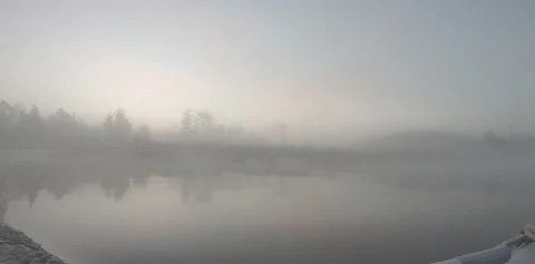Thick Fog while Traveling on North Carolina River Stock Footage 222935810