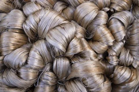 Thick Golden bundle of raw jute fiber Pattern Texture Stock Photos