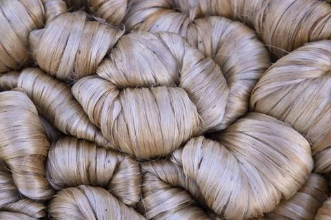 Thick Golden bundle of raw jute fiber Pattern Texture Stock Photos