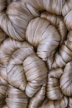 Thick Golden bundle of raw jute fiber Pattern Texture Stock Photos