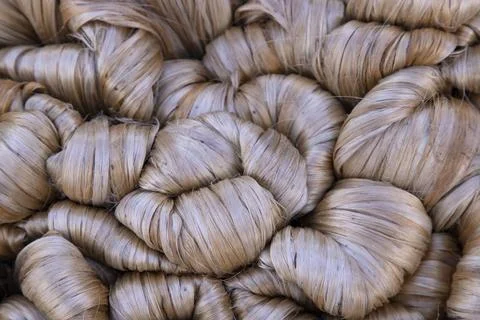 Thick Golden bundle of raw jute fiber Pattern Texture Stock Photos