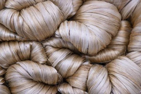 Thick Golden bundle of raw jute fiber Pattern Texture Stock Photos