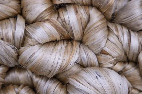 Thick Golden bundle of raw jute fiber Pattern Texture Stock Photos