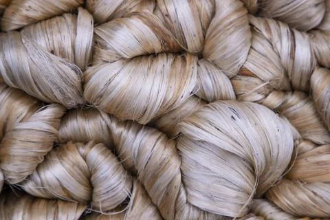 Thick Golden bundle of raw jute fiber Pattern Texture Stock Photos