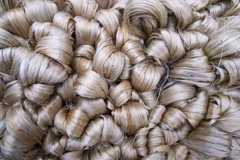 Thick Golden bundle of raw jute fiber Pattern Texture Stock Photos