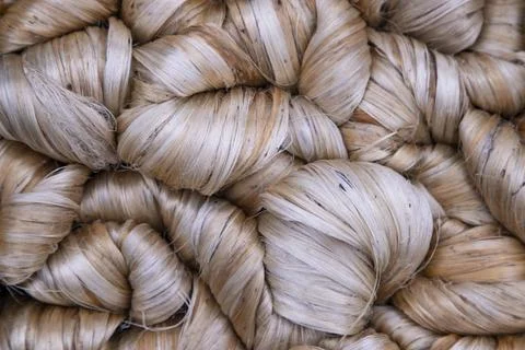 Thick Golden bundle of raw jute fiber Pattern Texture Stock Photos