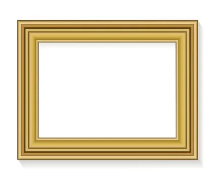 Thick Golden Rectangular Photo Frame with Shadows Isolated on White Backgroun Ilustración de archivo