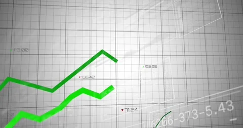Thick green line entering lower-left, oscillating and crossing thin dark line, Video stock 333833549