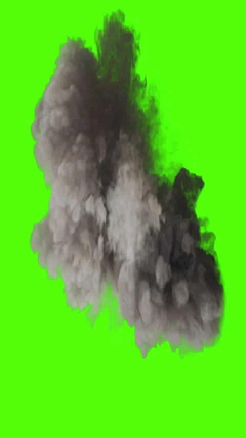 Thick grey smoke billowing on green screen background Stock Footage 345865190