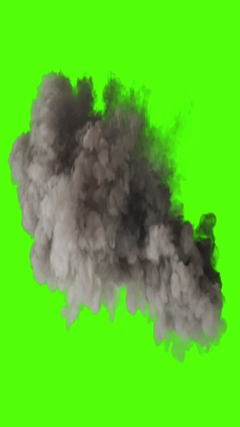 Thick grey smoke billowing on green screen background Stock Footage 345865196