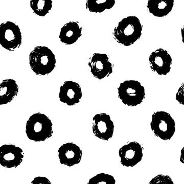 Thick hand drawn circles or rings. Seamless pattern in black and white. Perfect Stock Illustration