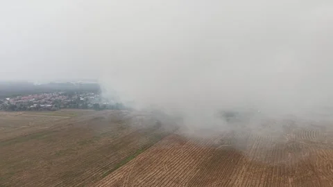 Thick Hazardous Smoke Billowing from Raging Forest Wildfire Stock Footage 346195015