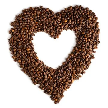 Thick Heart Shaped Border Composed of Dark Coffee Beans Stock Photos