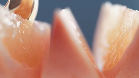 Thick honey dripping over sliced lemon. Slow Motion. Stock Footage 82188796