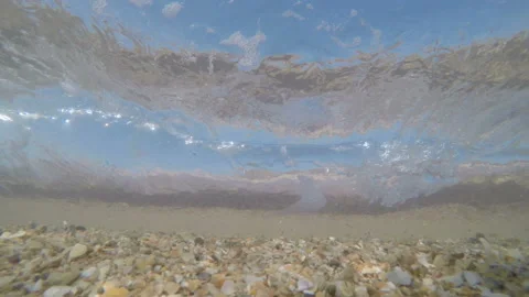 Thick layer of broken shells rustle in waves Stock Footage 130602530