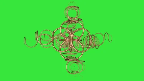 Thick lines draw abstract gold flower on a green background. Stock Footage 79594418