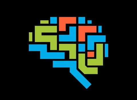 The thick lines form the human brain, representing technology and science Stock Illustration