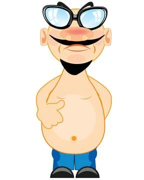 Thick man with big belly comic illustration Illustrazione stock