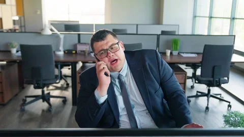 Thick Man Speak Phone Stock Footage 273562485