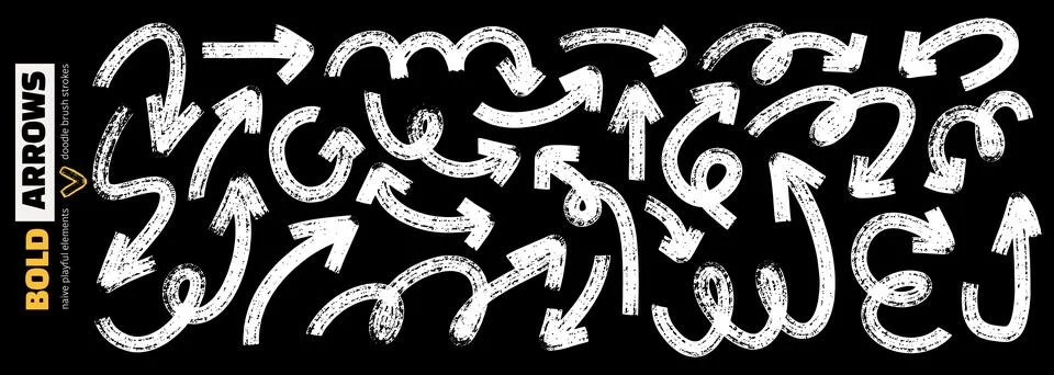 Thick marker brush arrow collection. Bold hand drawn curved and straight po.. Stock Illustration