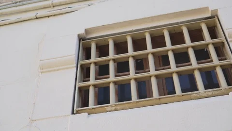 Thick metal bars prison window, close up Stock Footage 120039436