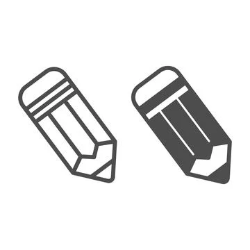 Thick pencil line and solid icon, writing implements concept, writing supplies Illustrazione stock