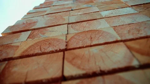 Thick pine plank neatly folded. Live camera. Business wood. Procurement of raw Stock Footage 157612215