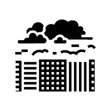 Thick pollution cloud hanging over skyscrapers glyph icon vector illustration Stock Illustration