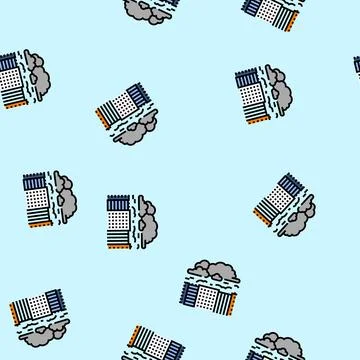 Thick pollution cloud hanging over skyscrapers vector seamless pattern Stock Illustration