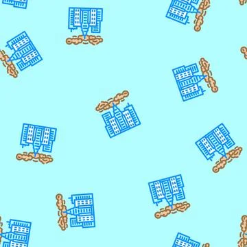 Thick pollution cloud hanging over skyscrapers vector seamless pattern 스톡 일러스트