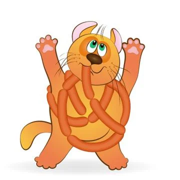 Thick red cat with sausages Stock Illustration