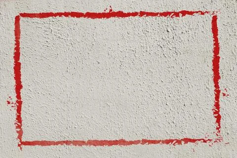 Thick red graffiti painted frame border on whitewashed concrete wall with cop Stock Photos
