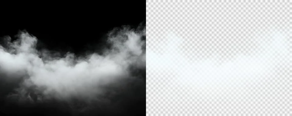 Thick rolling white fog cloud across black background with realistic mist Illustrazione stock