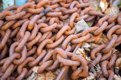 Thick rusty metal chains of an anchor Stock Photos