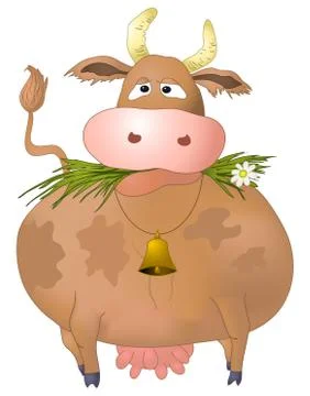 Thick silly cow eats grass Stock Illustration