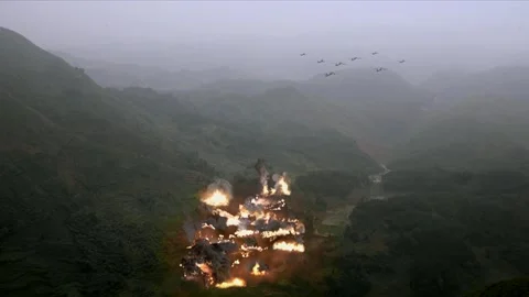 Thick smoke billows after plane strike Stock Footage 261633138