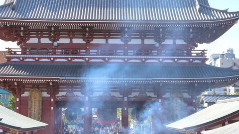 Thick smoke coming from the incense in Senso-ji Temple in Tokyo Japan Stock Footage 121434762
