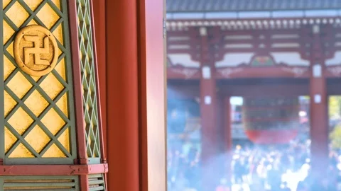 The thick smoke coming out from the incense in Tokyo Japan Stock Footage 121438552