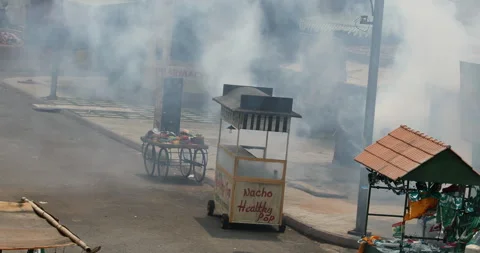Thick Smoke Rising on Road After Bomb Blast Stock Footage 317524536