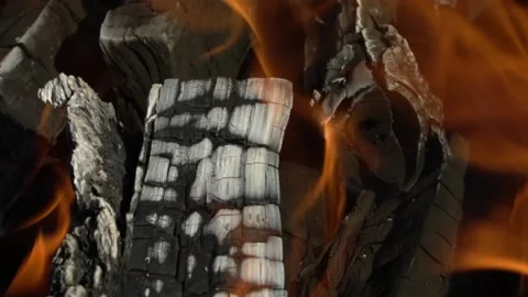 Thick smoke when a fire is ignited.  burning fireplace,a barbecue, a fire Stock Footage 156485880