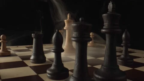Thick smoke will slowly rise above over the chessboard with markings. Chess Stock Footage 164384342