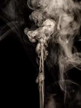 A thick stream of white smoke streams and rises up in lush tubers isolated on Stock Photos