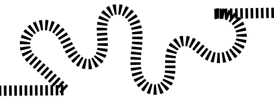 Thick striped black path, wide segmented curve, textured track illustration Stock Illustration