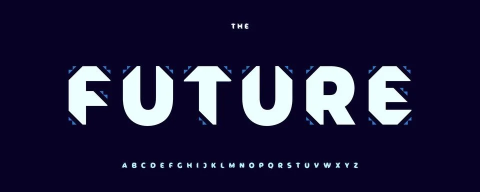 Thick Techno Font Logo Alphabet Blocky Geometric Shapes Letter Set Modern Stock Illustration