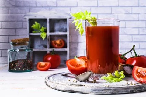 Thick tomato juice with celery Stock Photos