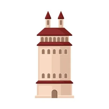 Thick two level castle tower. Vector illustration on a white background. Stock Illustration
